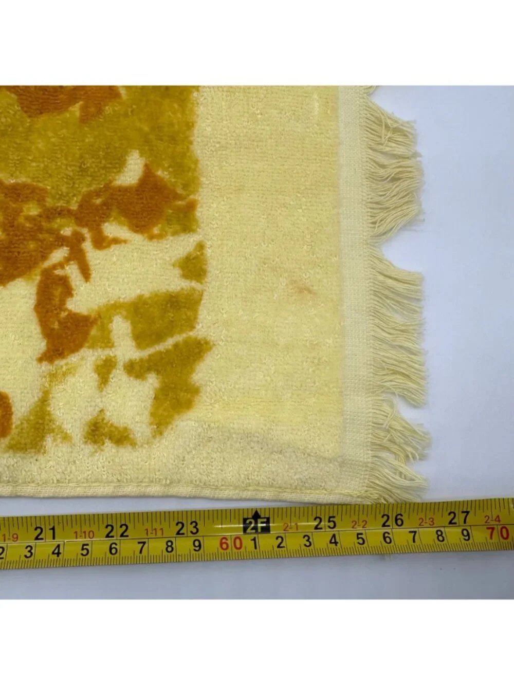 Vintage Yellow Rose Hand Towel Washcloth Set Cannon USA Cotton 70s Fringe Floral
